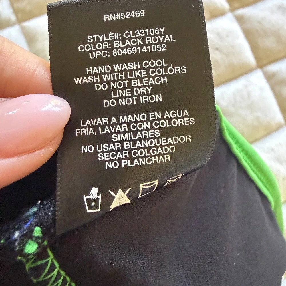 Catalina One Piece‎ Swimsuit L Black Blue Green Colorblock Strappy